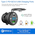 Miniatyrbilde 2 av 5: Nyeste 12V 24W 12V USB C Billader Socket 16W PD og Dual 18W QC3.0 Bil USB Socket 12V med Strømbryter Vanntett Mu