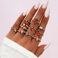 Miniatyrbillede 2 af 5: 11 stk Knuckle Ringe Frugt Rhinestone Kvinder Udsøgte galvanisering Fingerringe Smykker Tilbehør