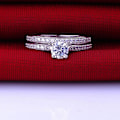 Miniatyrbild 4 av 4: 2st/ set Ring Glänsande Cubic Zirconia Pläterad Silver Romantisk Par Finger Ring För Bröllop US 8