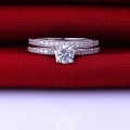 Miniatyrbilde 4 av 4: 2 stk/sett Ring skinnende cubic zirconia belagt sølv romantisk par fingerring til bryllup US 8