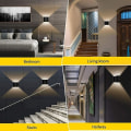 Miniatyrbillede 4 af 5: 2pack Led væglampe indendørs op ned væglampe Sort væglampe Moderne 6w aluminiumsbelysning til stue soveværelse badeværelse køkken, varm hvid [ener