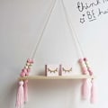 Miniatyrbillede 2 af 5: Home Wooden Beads Tassel Hylde Macaron Opbevaringshylde (Pink Octagonal Beads),