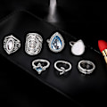 Miniatyrbillede 3 af 5: 7 stk/sæt Kvinder Retro Kunstig Opal Vanddråbe Moon Finger Knuckle Ring smykker