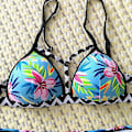 Miniatyrbillede 4 af 5: Kvinder Blomsterhøjtalje Push Up Bikini Sæt Polstret Badedragt