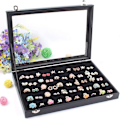 Miniatyrbillede 1 af 5: Lenhart Ring Opbevaring Og Display Box - Bakke med 100 slots - Sort og klart låg