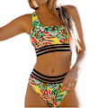 Miniatyrbillede 1 af 5: Kvinder Blade Print Badetøj Polstret Bikini Sæt Beach Fluorescent Yellow S