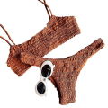 Miniatyrbillede 3 af 4: Kvinder Sommer Crinkle Bikini Sæt Plain Badetøj Badedragt Orange S