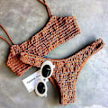 Miniatyrbillede 1 af 4: Kvinder Sommer Crinkle Bikini Sæt Plain Badetøj Badedragt Orange M