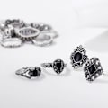 Miniatyrbild 4 av 5: 15st/ set Kvinnor Hollow Lotus Solros Geometrisk Faux Gem Stacking Finger Ring