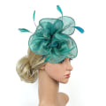 Miniatyrbild 4 av 4: Faux Feather Net Garn Hatt Enfärgad Fascinator Bröllop Tea Party Huvudbonader Hårprydnad för White