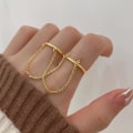 Miniatyrbillede 3 af 5: Dobbelt Finger Kædering Stabelbar Justerbar Unisex To Layers Kædeåbningsring Smykkegaver Golden