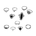 Pikkukuva 1 / 5: 11 kpl / set Sydän Pinottavat rystyssormukset metalliseos Bohemia Black Faux Gem Sormukset Korutarvike