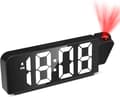 Projection Alarm Clock, Black Alarm Clock with LED Display, Bedside Projector Clock, 12/24H Display, Digital Clock for Bedroom