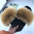 Miniatyrbillede 1 af 2: Kvinder Flad Faux Fur Fluffy Sliders Slippers Sandaler Khaki 38-39