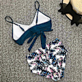 Miniatyrbilde 2 av 5: kvinner Floral High Waist Bikini Set Badedrakt Sommer Sexy Badetøy Strandtøy Blue 2XL
