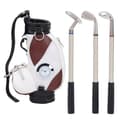 Mini skrivbordsgolfbag pennklocka zinklegering PU-läder golfpennor souvenir presentförpackning brun vit
