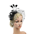 Miniatyrbilde 3 av 5: Faux Feather Net Garn Hatt Ensfarge Fascinator Bryllup Tea Party Hodeplagg Hårpynt For Black