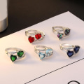 Miniatyrbillede 4 af 5: Kvinder mode dobbelt hjerte form Cubic Zirconia indlagt finger ring smykker gave Sea Blue US 8
