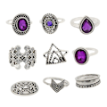 Pikkukuva 1 / 5: 9kpl / set Water Drop Pinottavat rystyssormukset metalliseos Bohemia Purple Faux Gem Sormukset Korutarvike