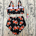 Miniatyrbild 3 av 3: Dampaddad Crop Top med hög midja Bikini Set Baddräkt S