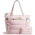 Stor Puffer Tote Bag for kvinner 15,6 \" Laptopveske, 20L Rosa Pink