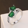 Miniatyrbillede 3 af 5: Kvinder mode dobbelt hjerte form Cubic Zirconia indlagt finger ring smykker gave Green US 10