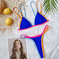 Miniatyrbillede 2 af 4: kvinders Color Block Badedragt Bikini Sæt String Sommer Strand Badedragt Badetøj Blue S