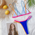 Miniatyrbilde 3 av 4: kvinners Color Block Badedrakt Bikini Sett Thong Summer Beach Badedrakt Badetøy Blue M