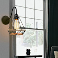 Miniatyrbillede 3 af 5: Retro Hamp Rope Væglampe E27 Metal til Soveværelse Stue Loft Sort - Sort