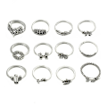 Miniatyrbillede 1 af 4: 12 stk/sæt Leaf Fox Elephant Design Ringe Lady Vintage Knuckle Midi Stacking Ring