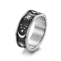 Miniatyrbilde 1 av 5: Unisex Ring Stjerne Måne Soldekorasjon Menn Kvinner Utsøkt rund bohemring til bryllup Black and Silver US 9