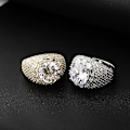 Pikkukuva 3 / 5: Hip Hop Iso Pyöreä Mikropäällystetty Zirkonisormus Naiset Miehet Kulta Hopea Väri Bling Iced Out Cubic Zirkoni Sormus Ylellinen Koru Lahja Gold