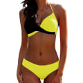 Miniatyrbild 1 av 3: kvinnor Bikini Set Vadderad BH Push Up Baddräkt Baddräkt Halter Badkläder Strandkläder Black Yellow S