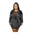Miniatyrbilde 1 av 4: Sexy Plus Size Mesh Se Through Bodycon Minikjole XL
