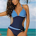 Miniatyrbild 2 av 3: Dam Push Up Vadderad Halter Baddräkt Midja Badkläder Monokini Navy Blue S