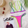 Miniatyrbilde 2 av 3: Womens Color Block Badedrakt Bikini Sett Thong Badetøy Red S