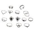 Miniatyrbillede 1 af 5: 15 stk/sæt Kvinder Hul Lotus Solsikke Geometrisk Faux Gem Stabling Finger Ring
