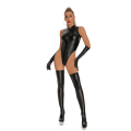 Miniatyrbillede 1 af 5: Sexet vådlook PVC latex bodysuit Kattedragt i imiteret læder med lynlås foran Sort kattedragt Lady High Cut Jumpsuit Clubwear Overalls 4XL-5XL