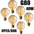 Miniatyrbilde 1 av 3: 6 stk 40w lyspærer E27 Vintage Edison G80 glødelampe varm hvit 220v