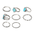 Miniatyrbillede 1 af 4: 8 stk Kvinder Retro Bohemian Faux Turkis Indlagt Circle Finger Ringe Smykker Gave