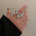 Miniatyrbillede 2 af 5: Kvinder Ring Sommerfugle Åbning Overdrevet Justerbar Vanddråbeformet Fingerring Til Dating A