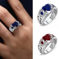 Miniatyrbillede 4 af 5: Kvinder ring hul ud hjerte smykker galvanisering mode udseende fingerring til bryllup Blue US 10