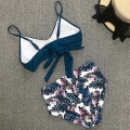 Miniatyrbillede 2 af 5: kvinder Floral High Waist Bikini Sæt Badedragt Sommer Sexet Badetøj Strandtøj Blue L