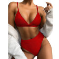 Miniatyrbilde 1 av 4: Badedrakt for kvinner med høy midje Push Up-bikinisett Red M