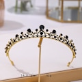Miniatyrbillede 1 af 5: Brudekrone Hovedbeklædning Bryllup Fødselsdag Krone Hovedbeklædning Sort Rhinestones Retro Luksus hår