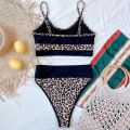 Miniatyrbillede 4 af 5: Kvinder High Waist Bikini Sæt Patchwork Sommer Beachwear Leopard L