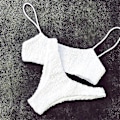 Miniatyrbillede 1 af 2: Kvinder Sommer Crinkle Bikini Sæt Plain Badetøj Badedragt White S