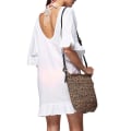 Miniatyrbillede 3 af 4: kvinder Bikini Cover Up Plain Kaftan Mini Smock Dress V-hals Beachwear Badetøj White