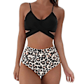 Miniatyrbillede 1 af 4: kvinder Floral High Waist Bikini Sæt Badedragt Sommer Sexet Badetøj Strandtøj Black 2XL