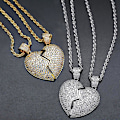 Pikkukuva 3 / 5: 2 in 1 Heart Patchwork kaulakoru Hip Hop -tyylinen riipus miesten ja naisten asusteet Gold Silver Patchwork Pair